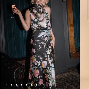 ANABELLE HALTER NECK MAXI DRESS - BLACK FLORAL